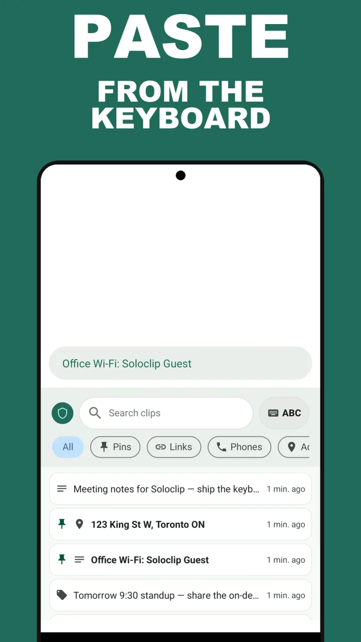 Soloclip keyboard panel for pasting clips into any app