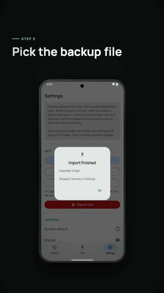 Frame from the video showing Import from Clipper in Soloclip Settings
