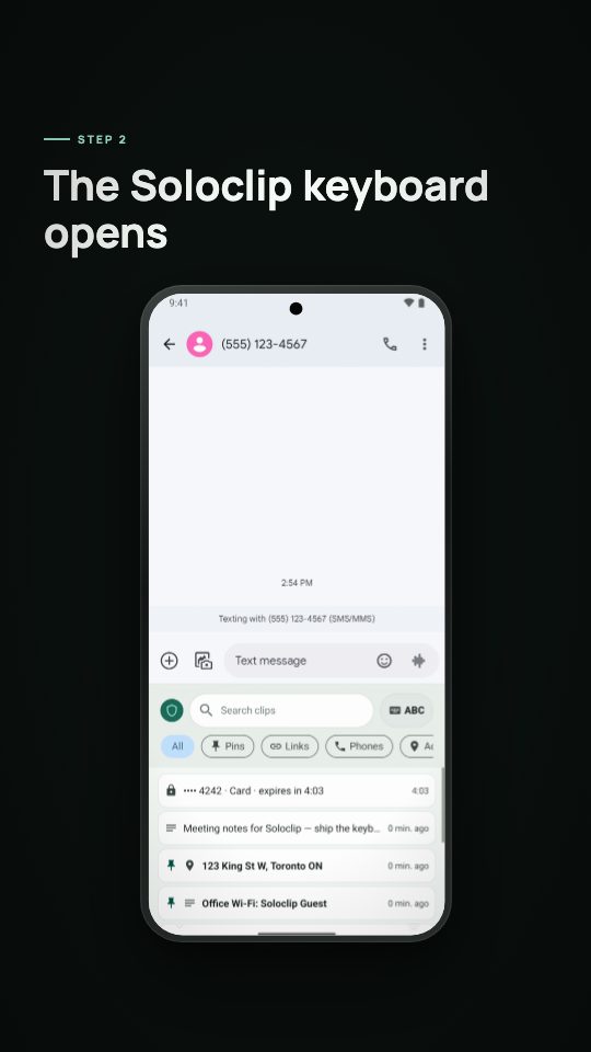 Frame from the video showing the Soloclip keyboard panel inserting a clip