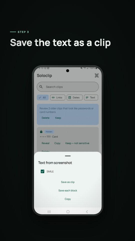 Frame from the video showing text read from a screenshot in Soloclip