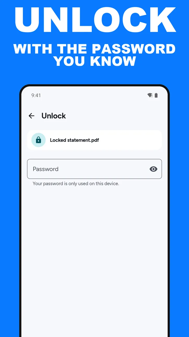 ViaPDF Unlock screen with Locked statement.pdf chosen and an empty password field